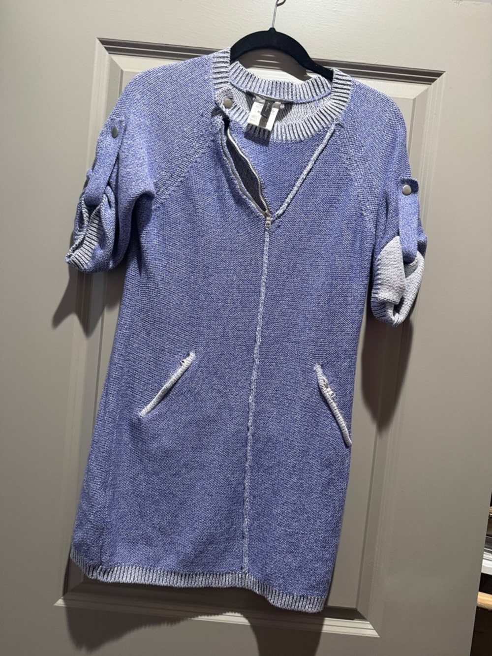 BCBGMaxAzria Periwinkle and White Marled Knit dress